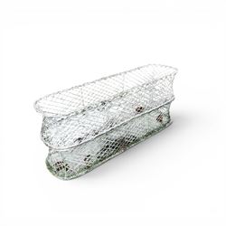 Four early 20th century French painted wicker garden planters, rectangular lattice form with shaped ends