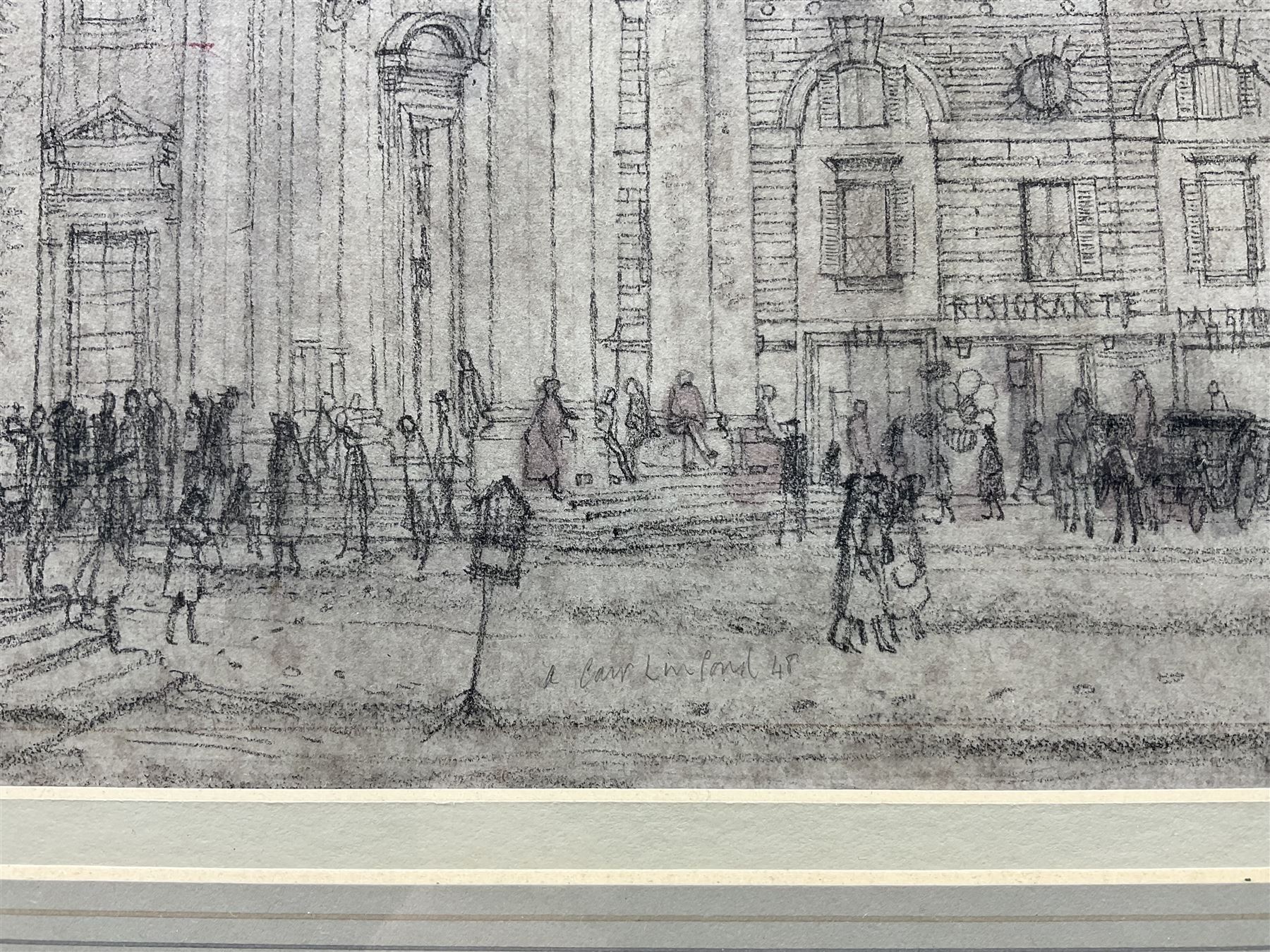 Alan Carr Linford (British 1926-): 'Piazza del Popolo' Rome, pencil and wash signed '48, titled on label verso 26cm x 30.5cm