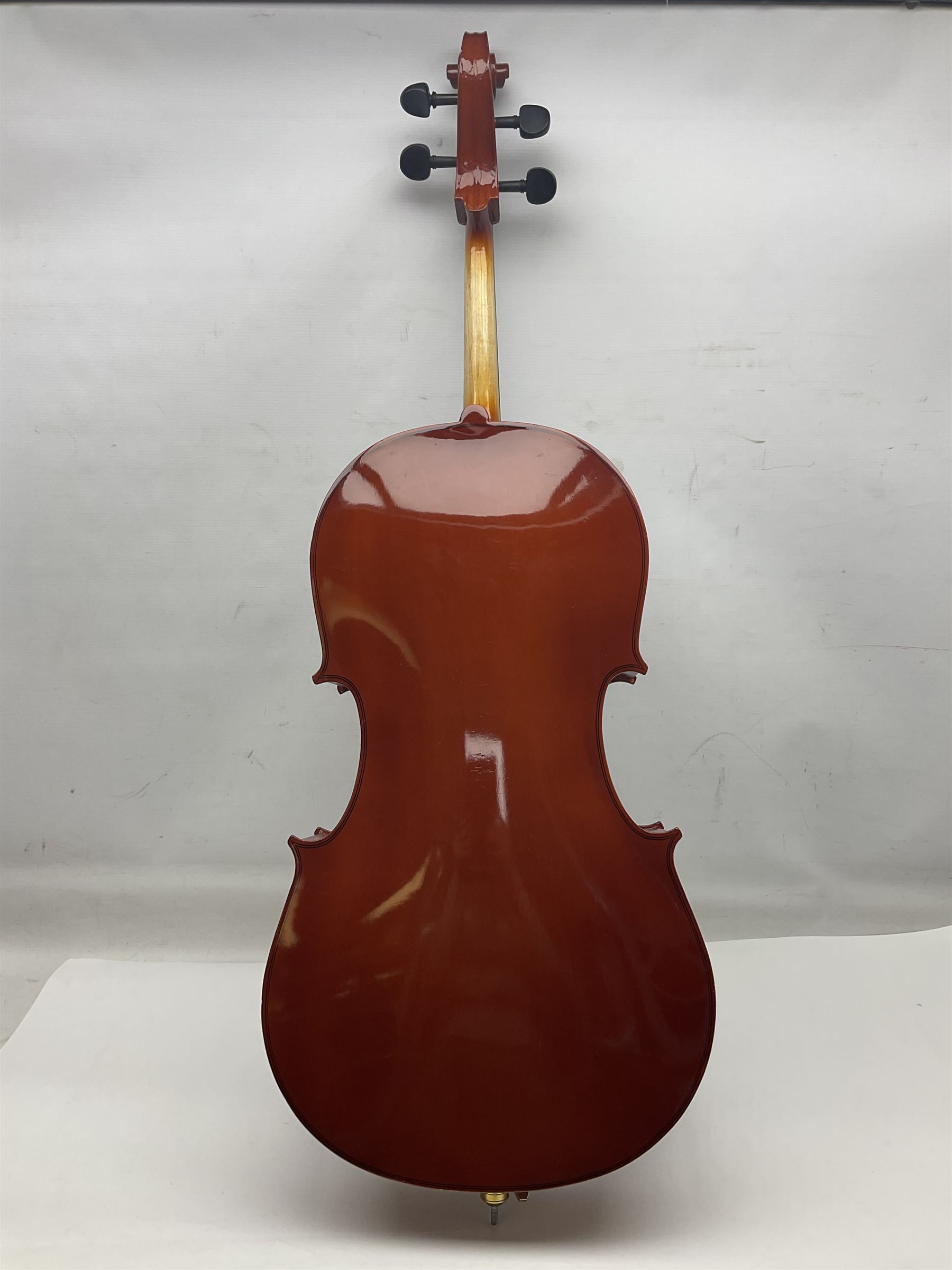 Gear4Music three-quarter sized cello with 70cm one-piece back and spruce top; bears maker's label; L112cm overall; in soft carrying case with Erich Steiner bow