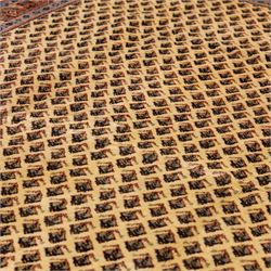 West Persian Boteh-Mir hand-knotted rug, ivory field densely decorated with a repeating lattice of of small boteh motifs arranged in diagonal rows enclosed by a broad border of stylized geometric devices and angular floral ornament between multiple guard stripes with cotton fringe ends 