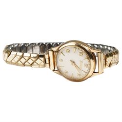 Tissot ladies 9ct gold wristwatch, on expanding gold-plated strap and one other ladies 9ct gold wristwatch, on gilt strap , both manual wind movements