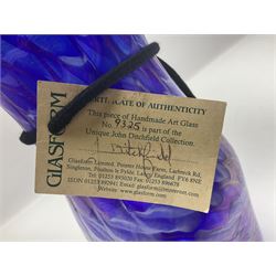 John Ditchfield for Glasform studio glass vase, with mottled wave design upon an iridescent purple ground, signed and numbered beneath, with certificate of authenticity tag, H26.5cm