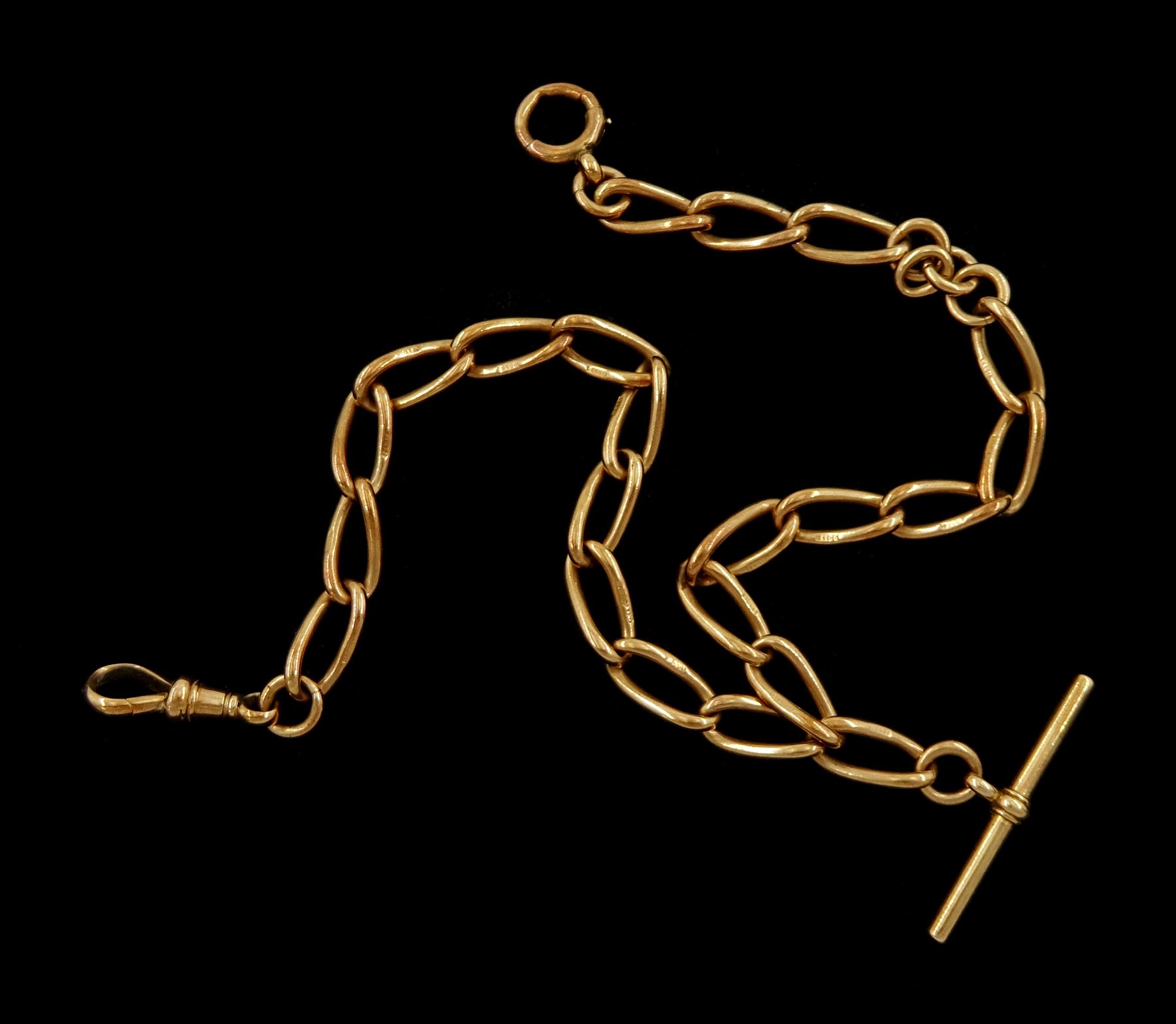 Victorian 9ct rose gold double Albert chain by Charles Daniel Broughton, each link stamped 9 375