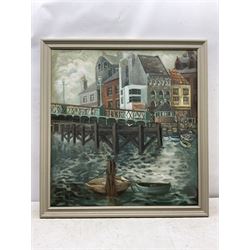 RA Wilson (British mid 20th century): Whitby Harbour from Sandgate', oil on canvas signed and dated 1970, titled on label verso 75cm x 70cm