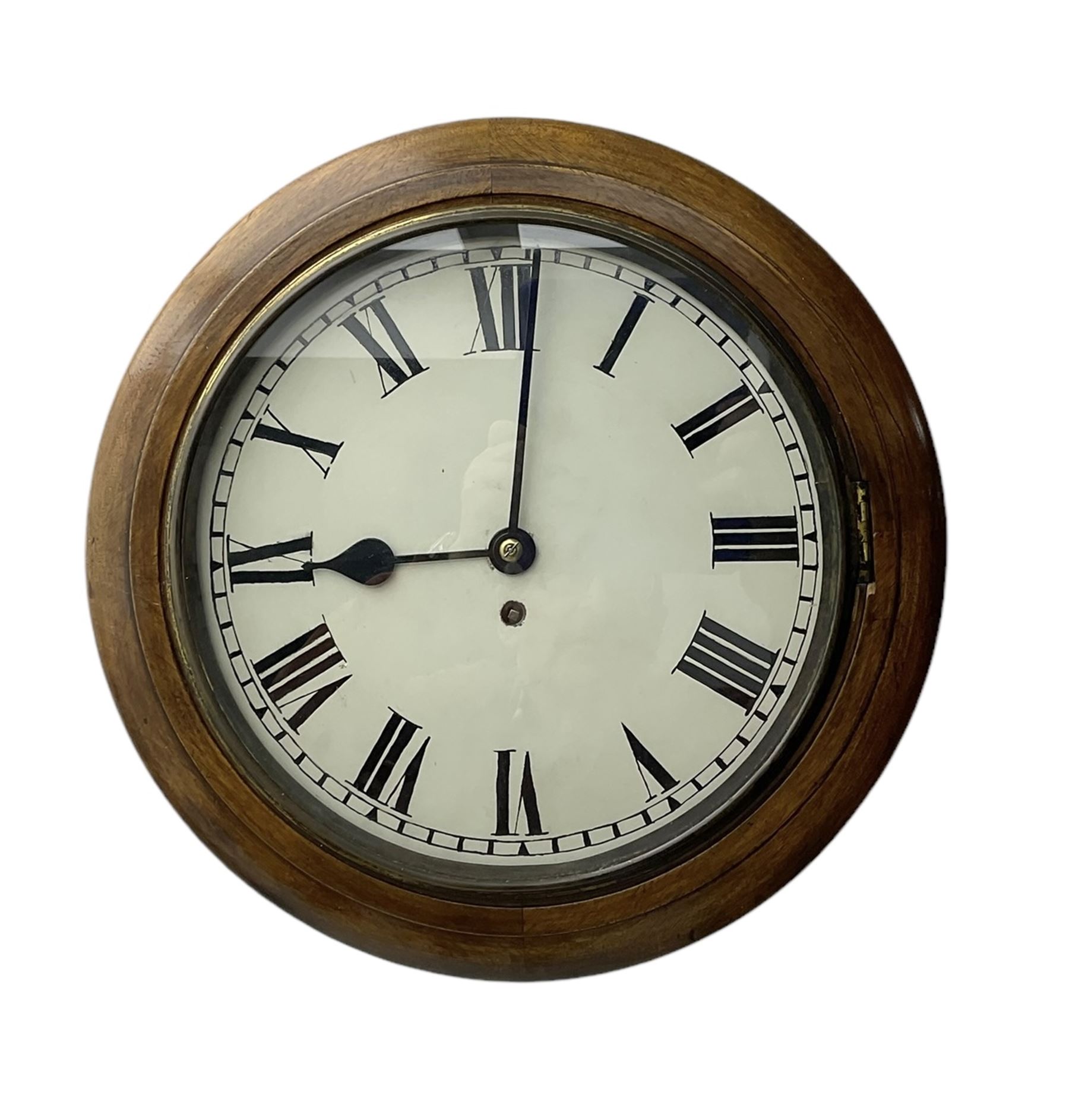 English - Early 20th century 8-day oak cased wall clock c1920, with a spun bezel and 12