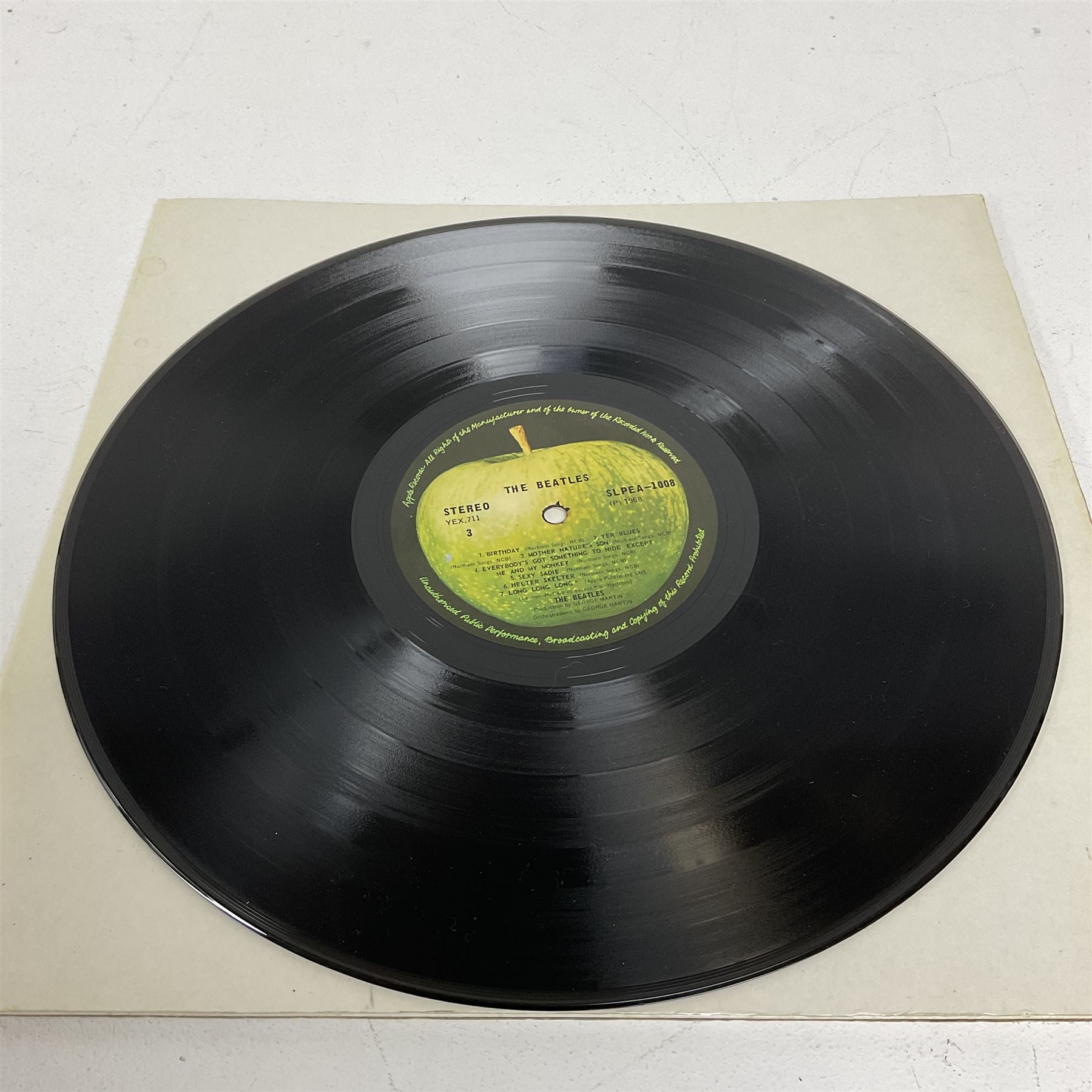 The Beatles White album vinyl record, with side opening gatefold sleeve, Apple Records, Stereo, SLPEA-1007 and 1008, YEX 710, 711 and 712