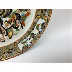 19th century Chinese export plate decorated densely in enamel with butterflies, together with an early 19th century Mason's Ironstone Table and Flower Pot pattern plate, largest D24cm