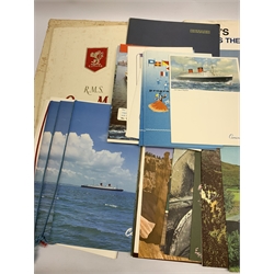 Cunard Liners memorabilia - RMS Queen Elizabeth, thirty menus January 1965; RMS Queen Mary, five menus September 1956 and voyage souvenir book; other menus etc October 1964 for both vessels; QE2 menu May 1969 and booklet