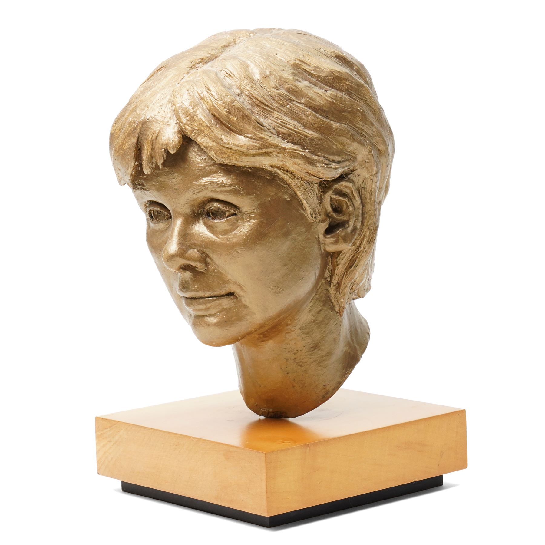 English School (20th century): Female Face Study, painted plaster indistinctly signed 'Jo' and dated '96, including wooden plinth H36cm 