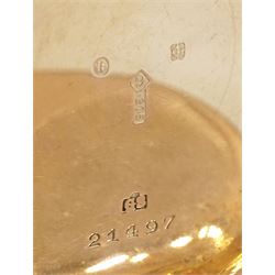 Early 20th century 9ct gold open face keyless lever pocket watch, white enamel dial with Roman numeral hour markers and subsidiary seconds dial, case by 	Stockwell & Co, London import mark 1925