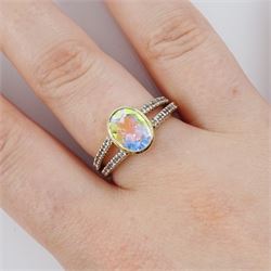 9ct gold single stone moonlight topaz ring, with white topaz shoulders, hallmarked