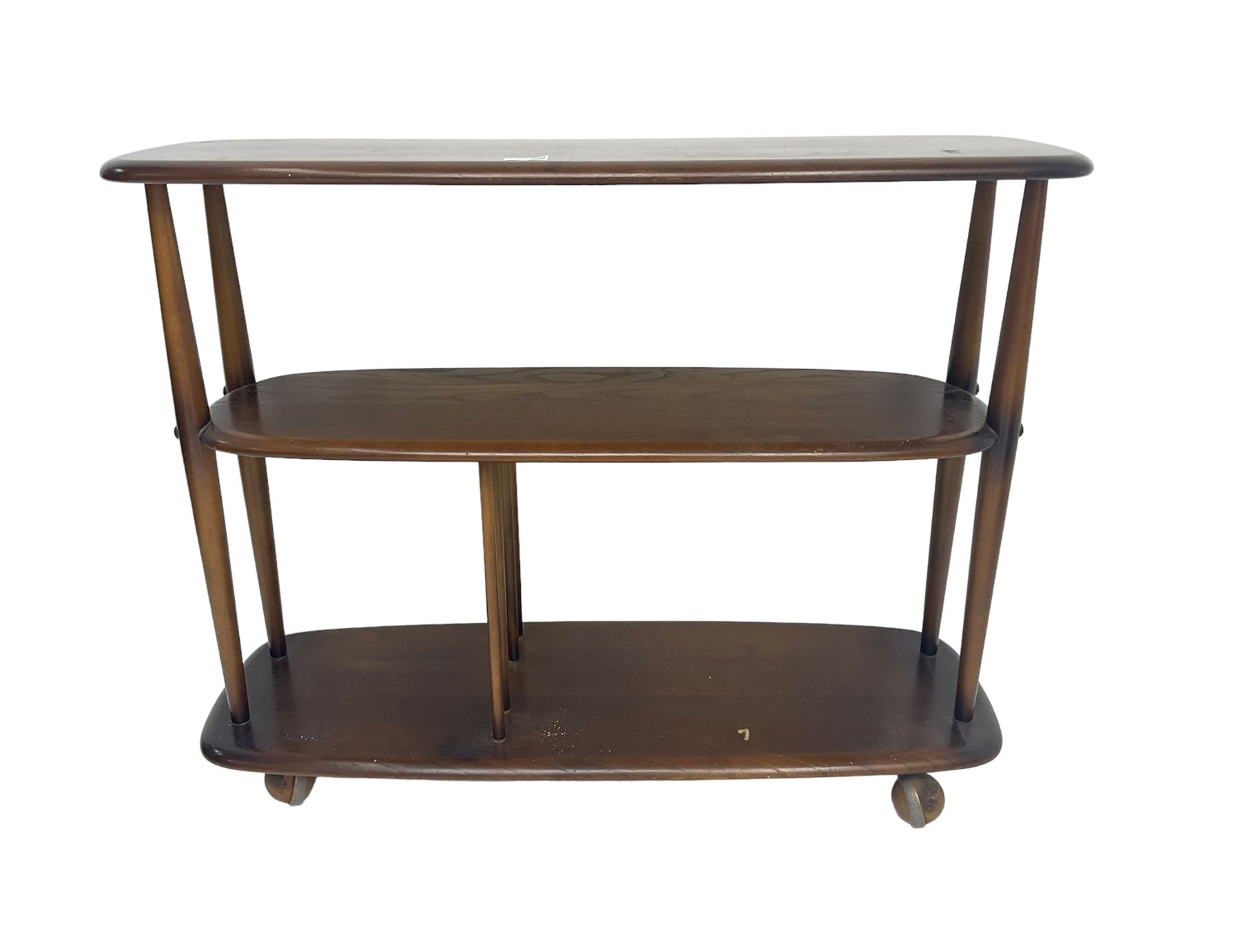 Ercol - elm and beech three tier stand on castors