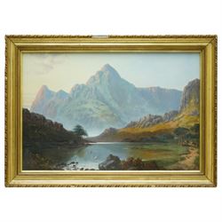 Continental School (British Early 20th century): Mountainous Lake Landscape with Sheep, oil on board unsigned 34cm x 52cm
