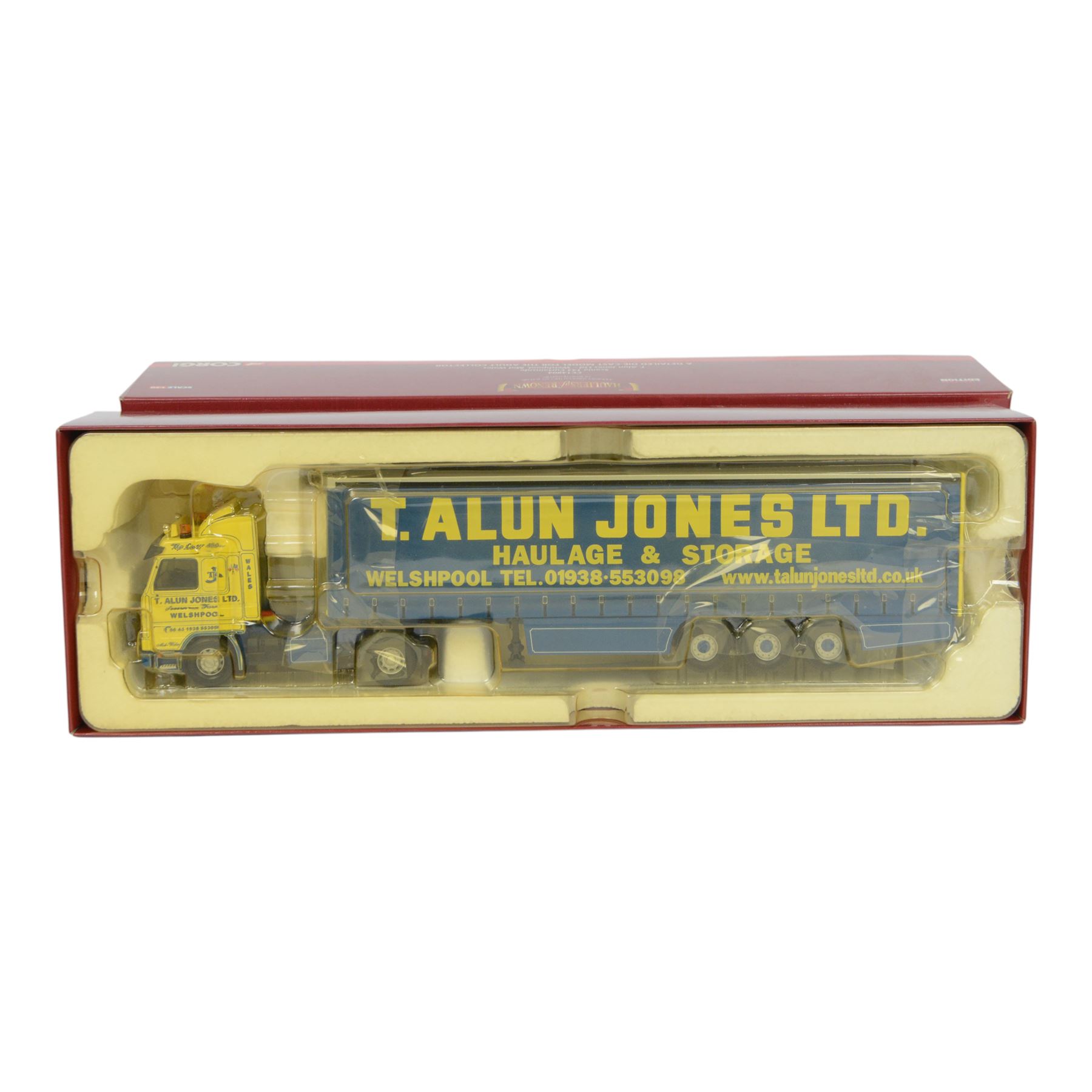 Two Corgi Hauliers of Renown 1:50 scale diecast model lorries, comprising CC14804 Scania 143 Curtainside T.Alun Jones Ltd and CC15202 MAN XLX Eddie Stobart Ltd Carlisle, both boxed
