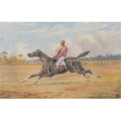English School (Late 19th Century): Gentlemen and their Horses, set of three watercolours signed with monogram JHD?, 15cm x 24cm (3)