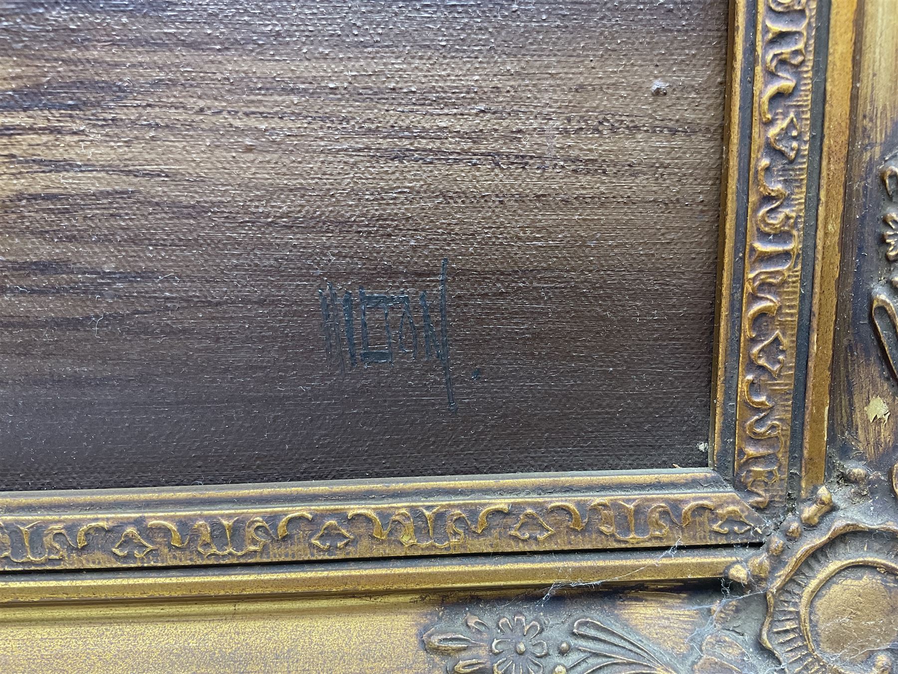 Barry Hilton (British 1941-): Moored Galleons at Night, oil on canvas signed 30cm x 40cm