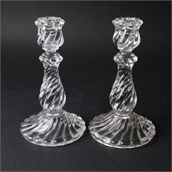 Pair of Baccarat Bambous glass candlesticks, with wrythen moulding, marked beneath, H19cm