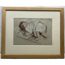 Robert Sargent Austin RA RE RWS (British 1895-1973): 'Sleeping Baby', charcoal and sanguine chalk on tinted paper signed with artist's studio stamp 33cm x 48cm
Provenance: private collection; with Chris Beetles Ltd., St. James's, London - exhibition label verso