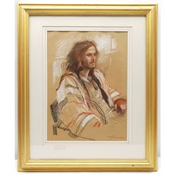 Colin S Frooms (British 1933-2017): 'Richard - Study of Man in a Jacket', mixed media signed, titled on label verso 37cm x 27cm