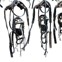 John McDonald - team set of black leather and brass harness, including four black patent leather collars (24