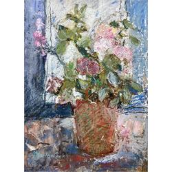 Marion Cook (Scottish 1911-1991): Still Life of 'Begonia', oil on board signed, labelled verso 30cm x 22cm