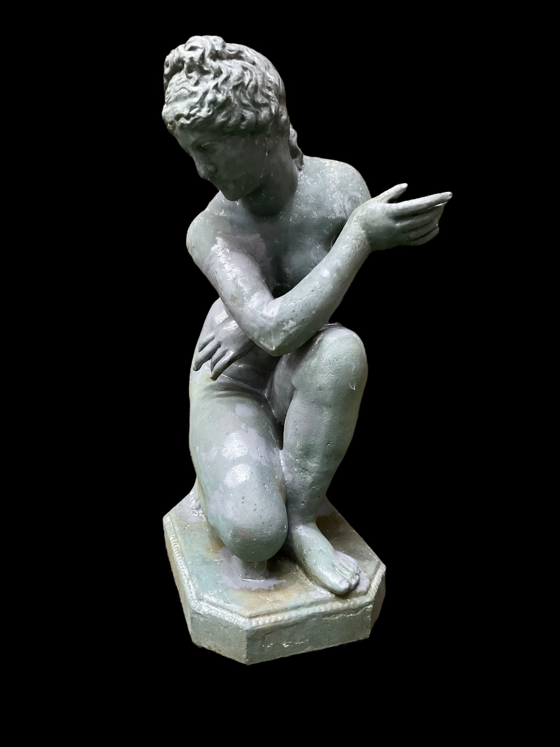 Victorian design cast iron naked maiden garden figure, painted in pale blue - THIS LOT IS TO BE COLLECTED BY APPOINTMENT FROM DUGGLEBY STORAGE, GREAT HILL, EASTFIELD, SCARBOROUGH, YO11 3TX