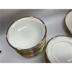 Wedgwood Cavendish pattern dinner service for twelve, comprising dinner plates, side plates, bowls, soup bowls, two tureens, saucer boat and sauce, together with matching part coffee service (82) 