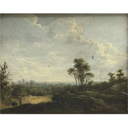 Abraham Pether (British 1756-1812): Figure with a Donkey in Wooded Countryside, oil on canvas signed 18cm x 23cm