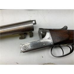 Midland Gun Company Birmingham & London 12-bore side-by-side box-lock non-ejector double barrel shotgun with 76cm damascus barrels, Prince of Wales style walnut stock with chequered grip and fore-end, top safety and engraved lock no.62160 L120cm overall; in scratch built baize lined wooden case. SHOTGUN CERTIFICATE REQUIRED.