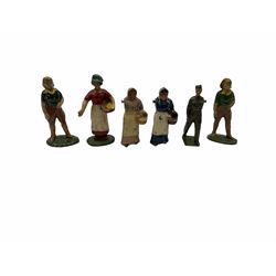 Lead figures - pre-war Charbens goat cart with girl; Timpo ploughman; Timpo cow; Salco Dray Carts; see-saw boat with boy and girl; two Charbens tractors; Taylor & Barrett governess cart; six Wendal figures etc