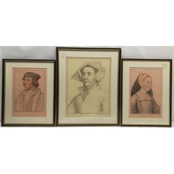 Francesco Bartolozzi R.A. (Italian 1727-1815) after Hans Holbein the Younger (German 1497-1543): 'Imitations Of Original Drawings By Hans Holbein, In The Collection Of His Majesty, For The Portraits Of Illustrious Persons Of The Court Of Henry VIII', three coloured stipple engravings pub. John Chamberlaine (1745-1812) 1793-1800, max 40cm x 31cm, together with 'The Drawings of Hans Holbein in the Collection of His Majesty the King at Windsor Castle' by K T Parker pub. Phaidon 1945 (4)