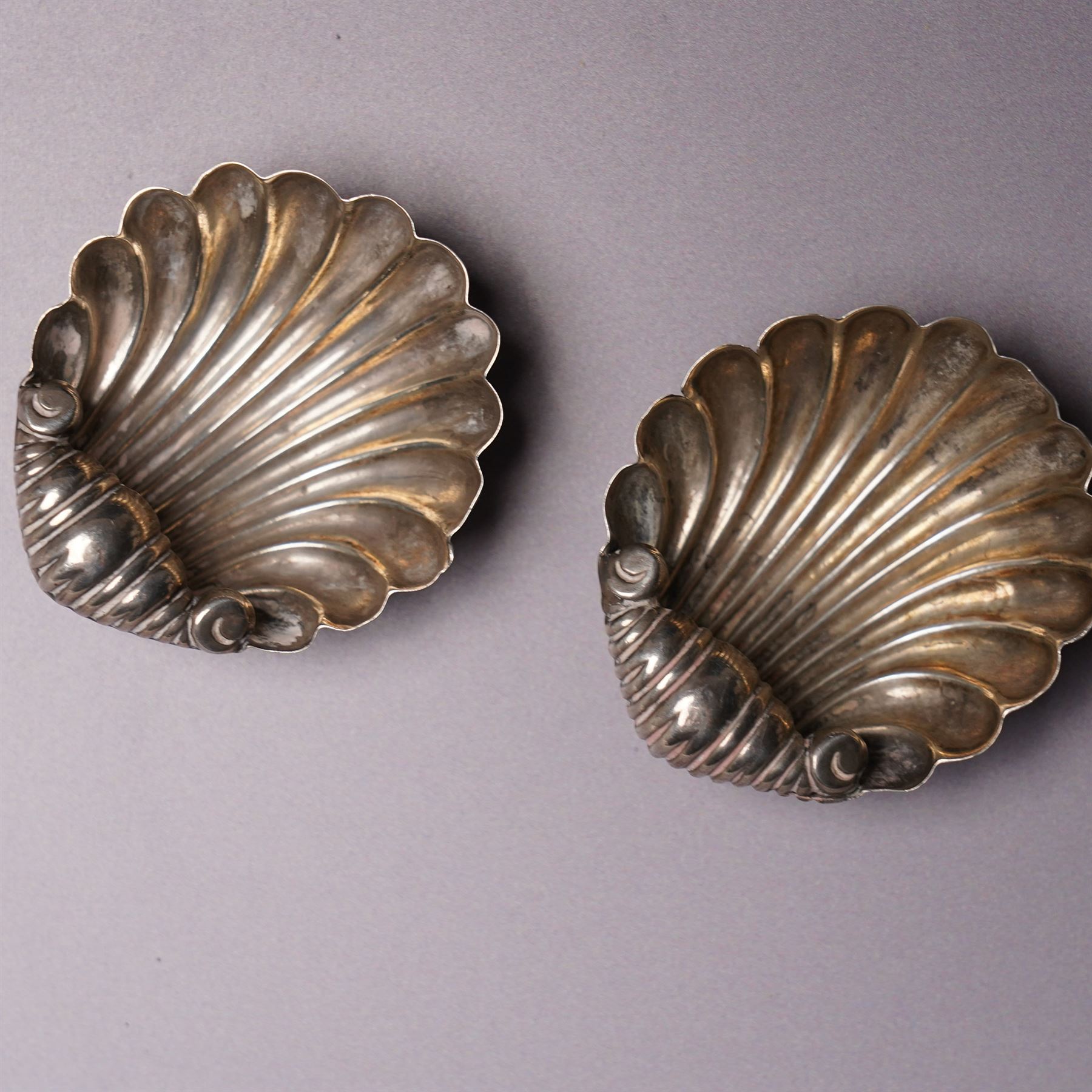 Edwardian engraved silver visiting card case Birmingham 1902 Maker Arthur Cook, silver cheroot case Birmingham 1906 Maker John Thompson & Sons, small silver sweetmeat dish, pair of shell salts, vesta case and a Norwegian silver fork by Th. Marthinsen