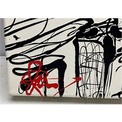 English School (21st century): 'Morning in the Metropolis', mixed media on canvas indistinctly signed 40cm x 152cm