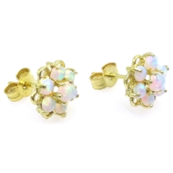  9ct gold opal flower stud earrings, stamaped 375  