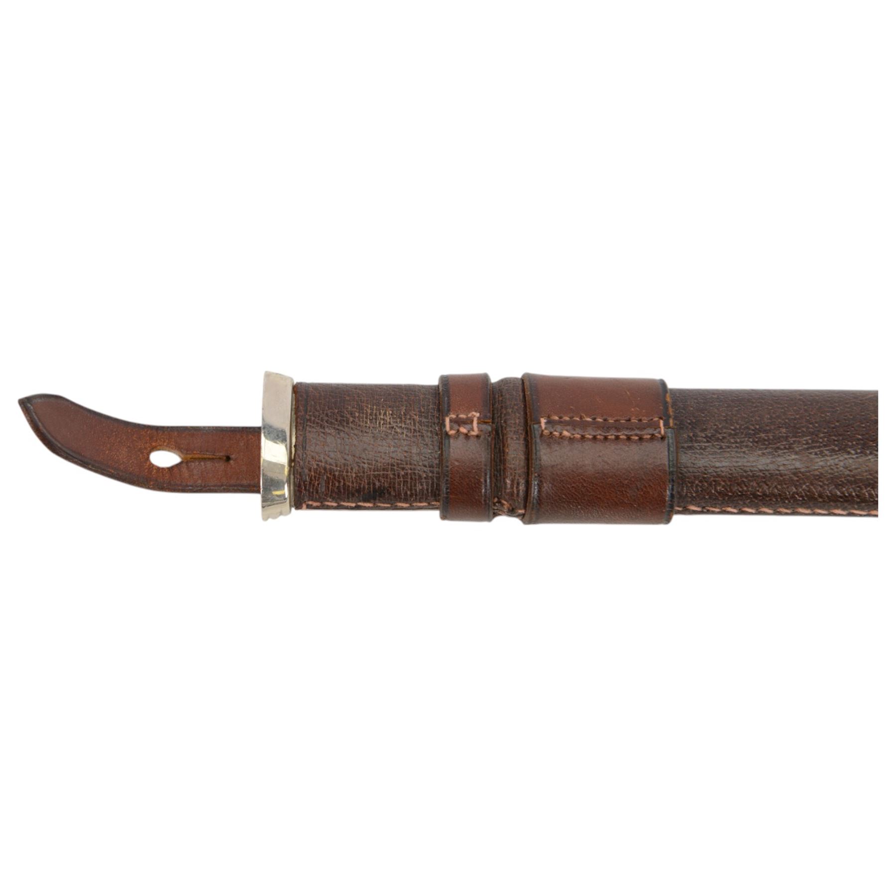 George VI Royal Army Service Corps Officer's sword, with 87cm steel blade, wirebound fishskin grip, chequered backstrap and stepped domed pommel, in brown leather scabbard, overall L102cm