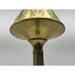 Early 20th century Daalderop of Holland Art Nouveau brass smokers stand, the square sided column stem raised upon circular spreading base with mounted ash tray decorated with typical Art Nouveau stylised motifs, with mark beneath, H72cm