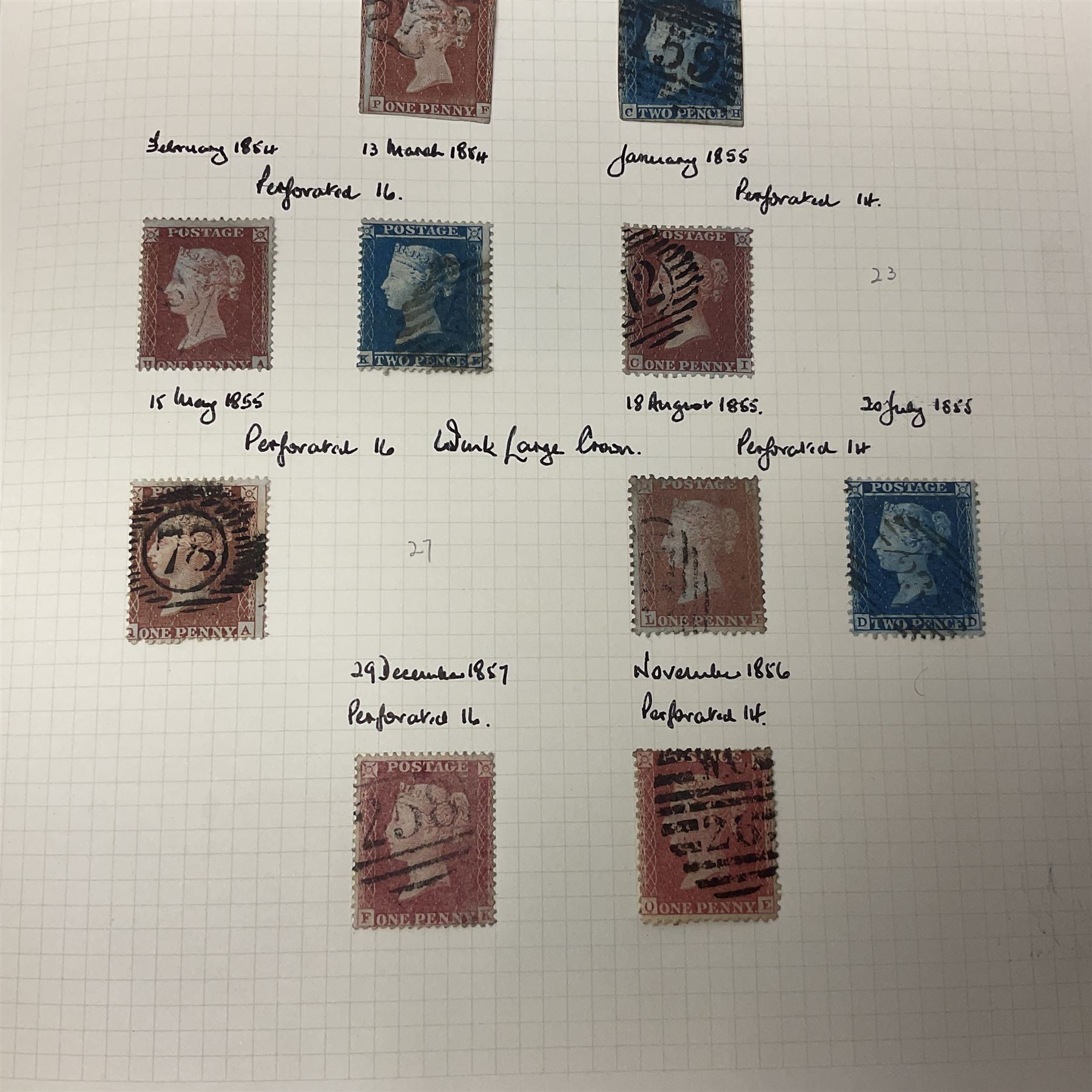 Mostly Great British Queen Victoria and later stamps, including penny black with red MX cancel, 1840 two pence blue with red MX cancel, imperf penny red with black MX cancel, perf penny reds, various Queen Victoria surface printed issues, King Edward VII two shillings sixpence and five shillings, King George V seahorses with values to ten shillings, King George VI with ten shilling dark blue used, Queen Elizabeth II pre and post decimal etc, housed in 'The Simplex Blank Album'
