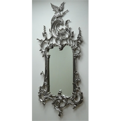  Ornate silver finish mirror with carved bird, W62cm, H143cm  
