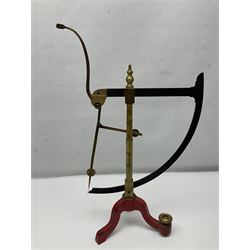 Victorian brass yarn scale by Goodbrand & Co, Manchester on cast iron tri-form base, H56cm