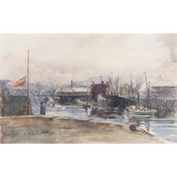 Mary Tait (British exh.1880-1882): Busy Quayside Port scene, watercolour signed and indist...
