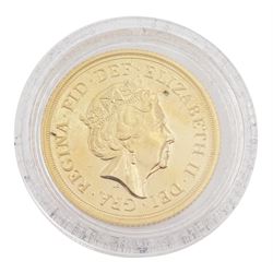 Queen Elizabeth II 2018 gold full sovereign coin, housed in an Imperial Coins case