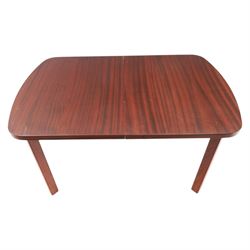 Mid-20th century mahogany extending dining table, with additional leaf, raised on square legs