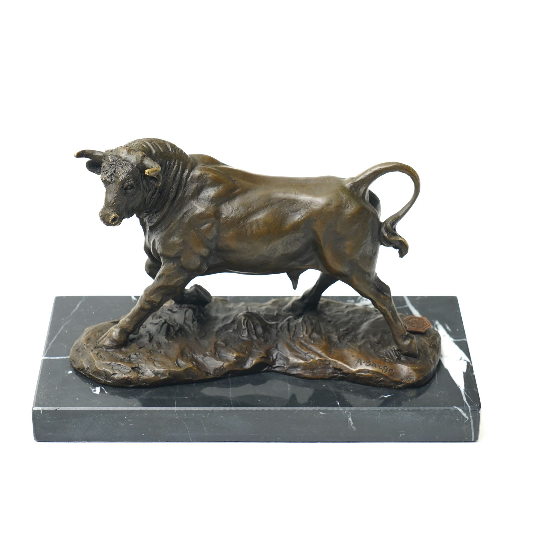 After Antoine Louis Barye - bronze figure of a charging Bull, H13cm