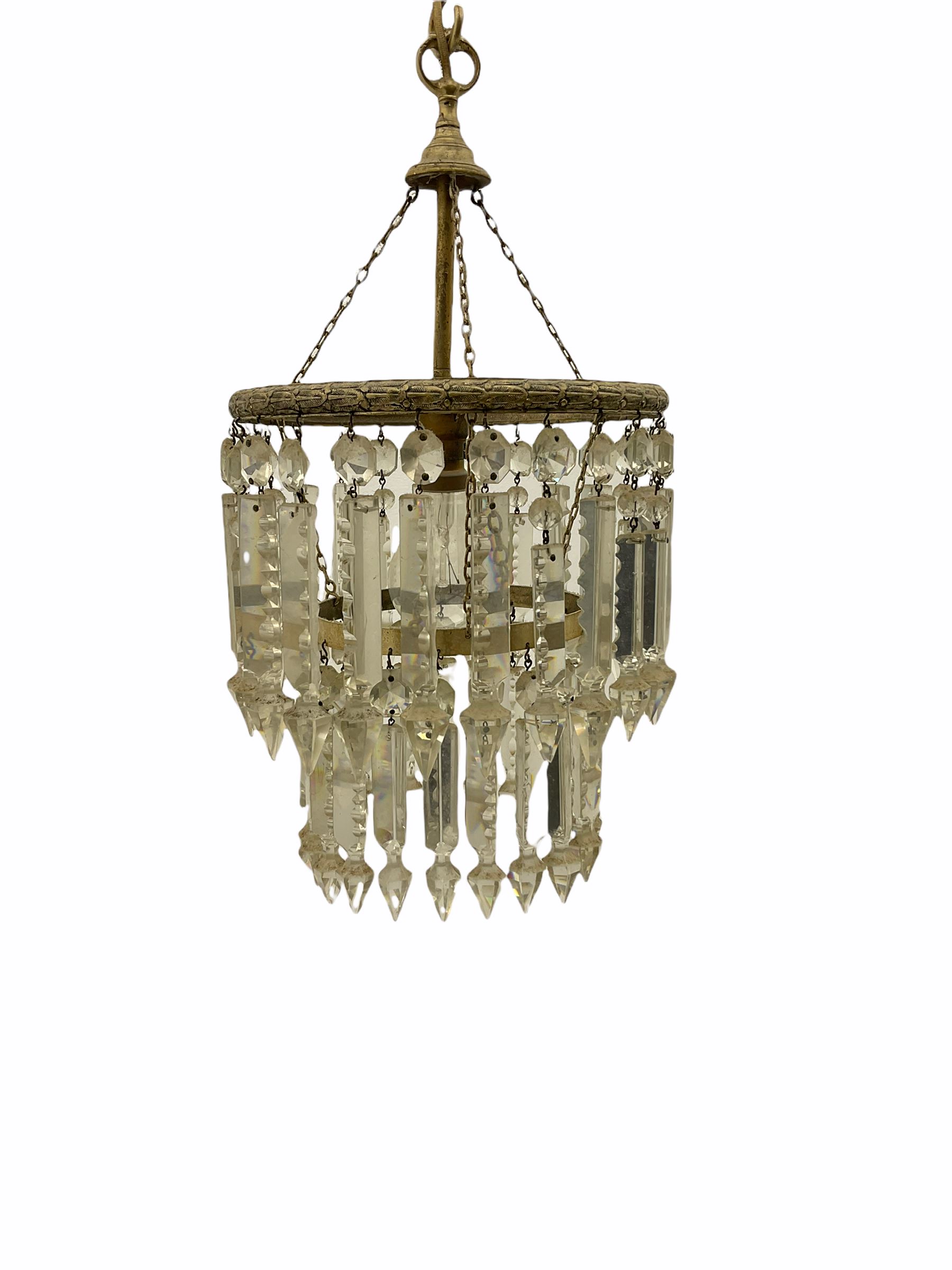 Mid 20th century cut glass centre light fitting and a pair of brass and