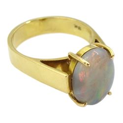 18ct gold single stone oval opal ring, stamped