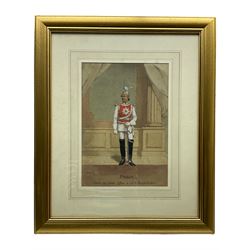 P W Reynolds (British 19th century): 'Prussia - Garde Du Corps Officer in Court Parade Uniform', watercolour and gouache signed inscribed and dated 1895, 29cm x 20cm