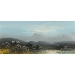 Frank Holme (British early 20th century): Blue Sky Moorland Landscapes with Heather, pair gouaches signed 10cm x 21cm (2)