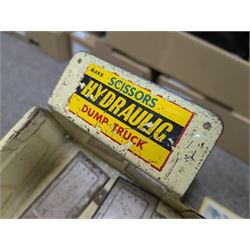 Marx Scissors Hydraulic Dump Truck, Electric Remote Control Car and a tinplate fire engine, dump truck H