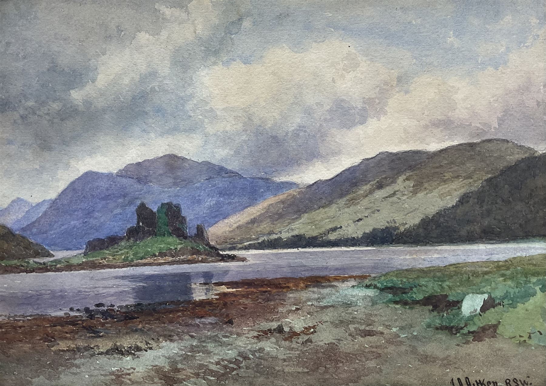 James Alfred Aitken RSW (Scottish 1846-1897): Loch Scene, watercolour signed 25cm x 34cm 