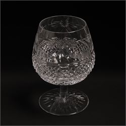  Suite of Stuart crystal Beaconsfield pattern table glass, comprising 6 claret glasses, 6 white wine glasses, 6 dessert wine glasses, 6 brandy balloons, 6 champagne flutes, and 9 whisky glasses